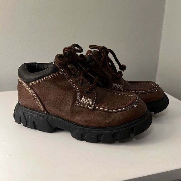 Carter's Toodler Brown Faux Leather Chunky Platform Lace Up Ankle Boot 12-18 Mos - Picture 1 of 9